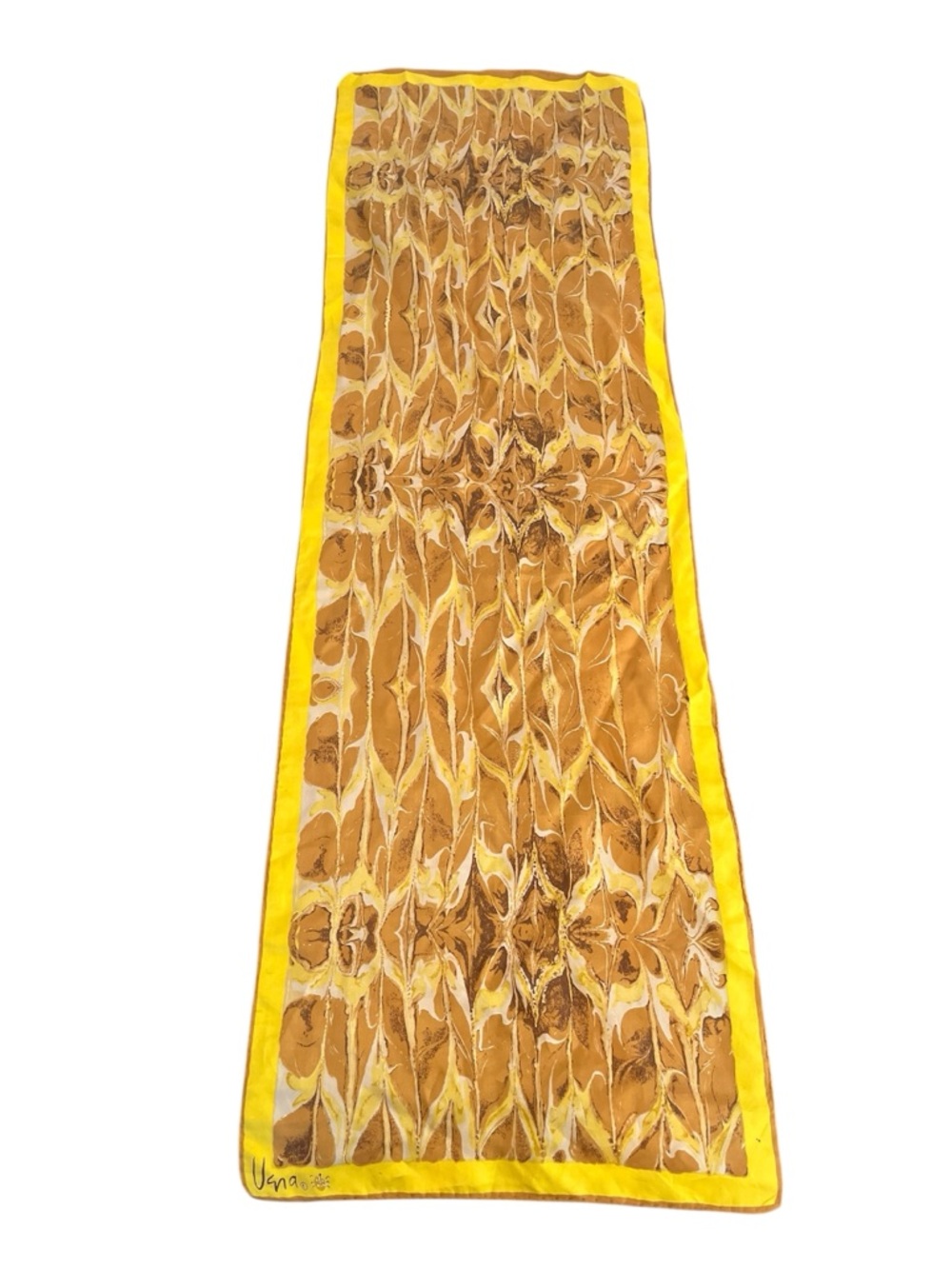 Vintage Vera Neumann beautiful yellow and brown print scarf